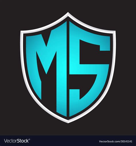 Ms logo monogram with shield shape isolated blue Vector Image