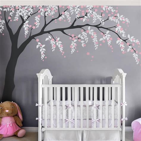 Cherry Blossom Weeping Willow Tree Decal, Baby Girls Nursery Wall Decal, Willow Tree Wall Decal ...