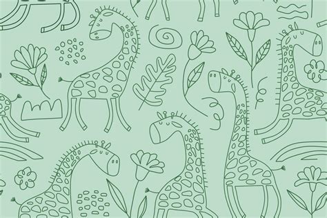 Cute seamless pattern with wild animals line art. 10257351 Vector Art ...