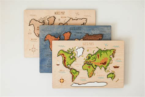 World Map Puzzle Wooden Montessori Educational Kids Toys Eco | Etsy | World map puzzle ...