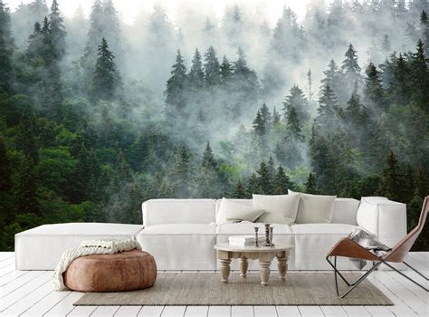 Forest Wallpaper Peel and Stick Misty Forest Wall Mural Self | Etsy