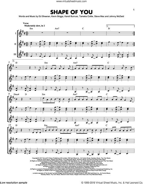 Shape Of You sheet music for guitar ensemble (PDF)