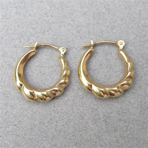 Vintage Classic Small Ribbed Solid 14k Yellow Gold Hoop Earrings Gold ...