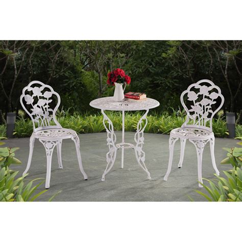 Sunjoy Releve Cast Aluminum 3-Piece Outdoor Bistro Set, White - Walmart.com