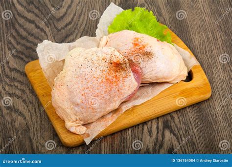 Raw chicken thigh stock photo. Image of cooking, closeup - 136764084