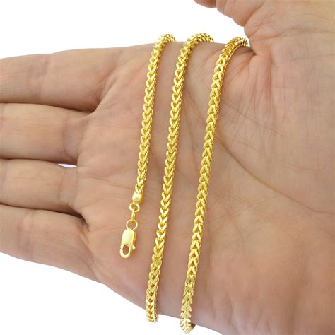 14K Yellow Gold 1.5mm-4mm Square Box Franco Wheat Chain Pendant ...