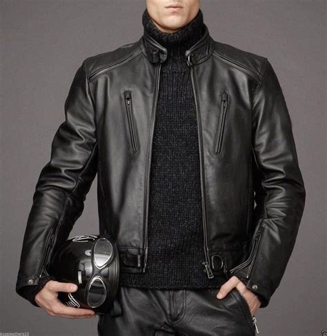 Leather Skin Men Black Authentic Cow Skin Biker Motorcycle Leather Jacket - Coats & Jackets