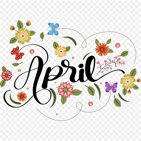 April Month Vector PNG Images, April Month Text Lettering Handwritten ...