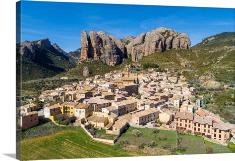 Aerial View Of Aguero Village. Aguero, Huesca, Aragon, Spain Wall Art, Canvas Prints, Framed ...