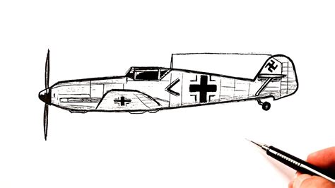 How to draw a WW2 Fighter Plane Messerschmitt Bf 109 | Airplane drawing - YouTube