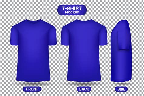 plain blue t-shirt design, with front, back and side view, 3d style t-shirt mockup vector ...