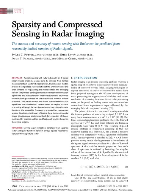 (PDF) Sparsity and Compressed Sensing in Radar Imaging