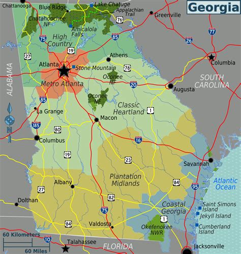 Landkarte Georgia (Übersichtskarte/Regionen) : Weltkarte.com - Karten und Stadtpläne der Welt