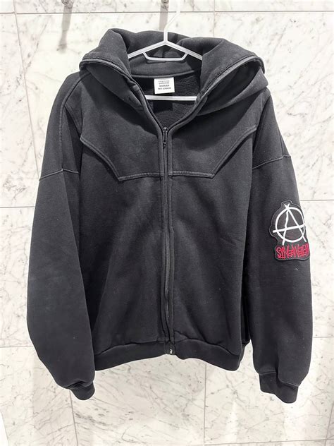 Vetements Vetements Logo Appliquéd Fleece Jersey Zip-Up Hoodie Black ...