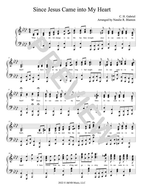 Since Jesus Came into My Heart- Sheet Music – Natalie Raynes Music