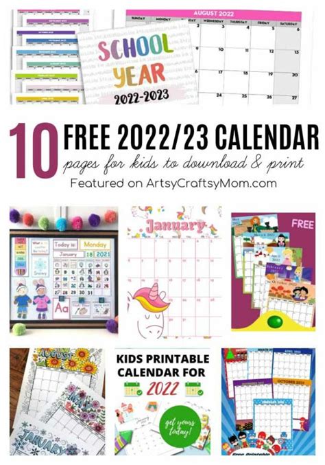 10 Free Printable Calendar Pages for Kids for 2022/23