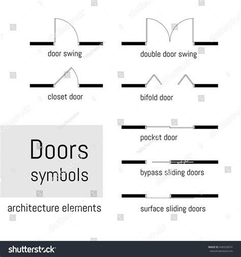 Set of simple vector door, sliding doors. Top view, construction ...