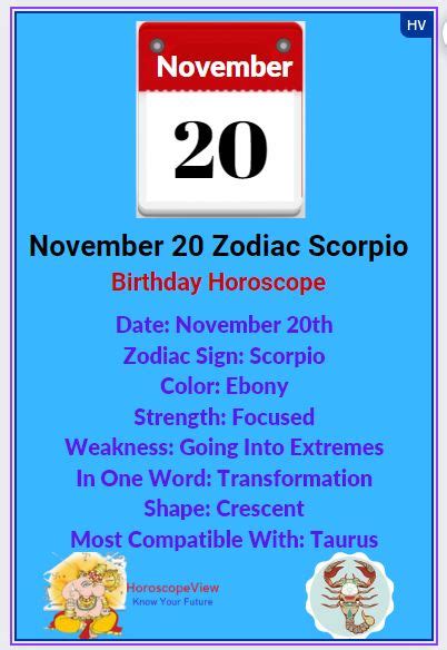 November 20 Scorpio Zodiac Sign Birthday Horoscope