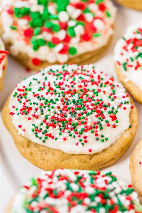 Soft Frosted Holiday Sprinkles Cookies - Averie Cooks