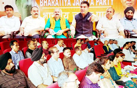 BJP leaders during a meeting at Jammu on Thursday. - Jammu Kashmir ...