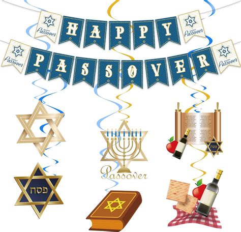 Amazon.com: Happy Passover Decorations,Passover Banner Hanging Swirls Party Decoration,Jewish ...