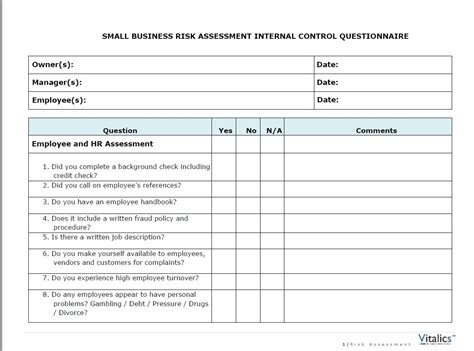 Small Business Risk Assessment - Free Template from Vitalics