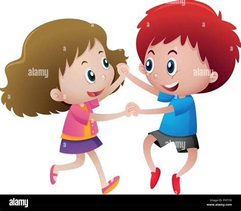 Dos niños tomados de la mano ilustración Imagen Vector de stock - Alamy