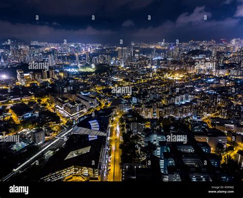 Aerial view of city at night Stock Photo - Alamy