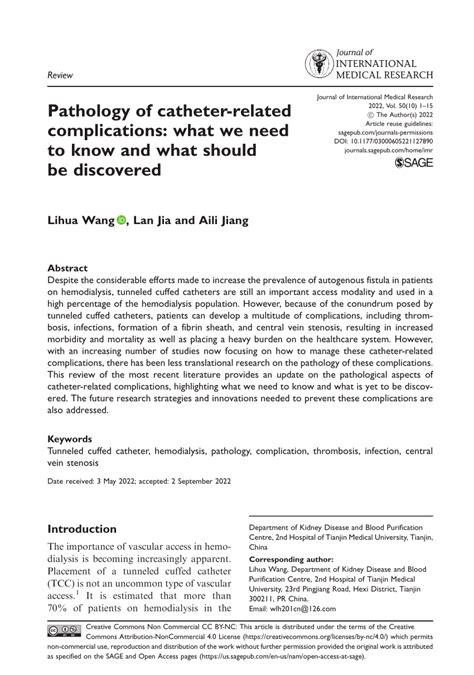 (PDF) Pathology of catheter-related complications: what we need to know and what should be ...