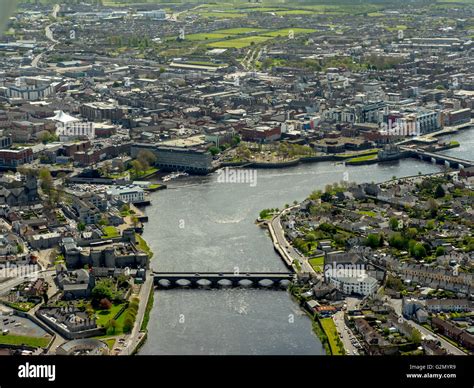 Aerial view, Shannon river flows through Limerick, Limerick, COUNTY ...