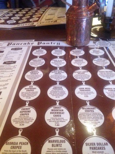 Menu at Pancake Pantry restaurant, Gatlinburg, 628 Parkway