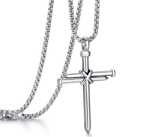 Mens Silver Black Gold Nail Cross Pendant Necklace Chain Stainless ...