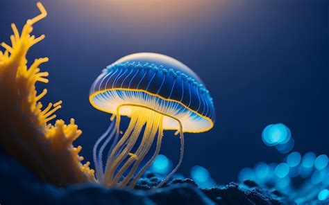 Premium AI Image | Glowing blue Jellyfish in underwater ocean