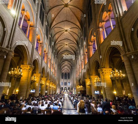 Notre Dame Cathedral, interior, western facade, Ile de la Cite, Paris, Region Ile-de-France ...