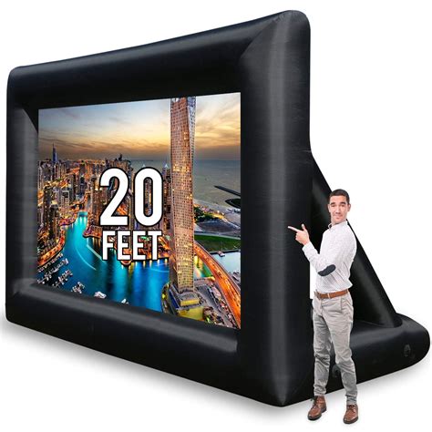 20 Feet Blow Up Projector Screen Outdoor Movie Home Theater Screen - Includes Inflation Fan, Tie ...