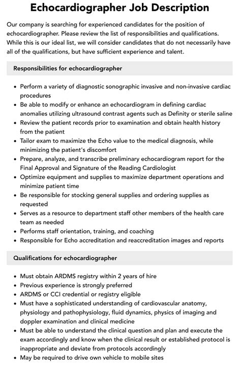 Echocardiographer Job Description | Velvet Jobs