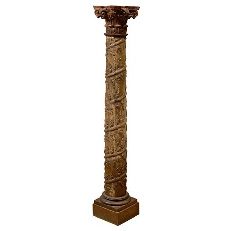 19thC ITALIAN CARVED WOOD COLUMN WITH CAPITAL at 1stDibs