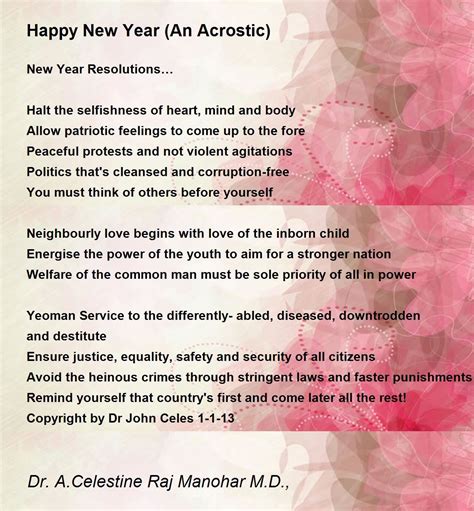 Happy New Year (An Acrostic) - Happy New Year (An Acrostic) Poem by Dr ...