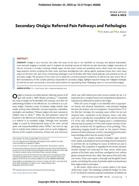 (PDF) Secondary Otalgia: Referred Pain Pathways and Pathologies · 22/10/2020 · media, external ...