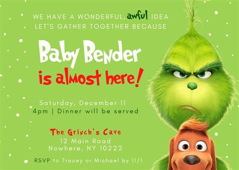 Grinch Baby Shower Invitation, Christmas Baby Shower Template ...