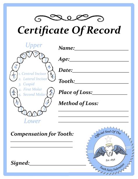 Tooth Fairy Certificate Printable Free