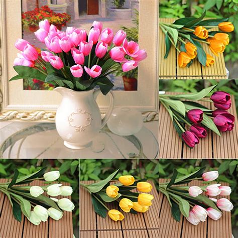 SPRING PARK Artificial Tulips Real Touch Artificial Flowers Fake Tulip ...