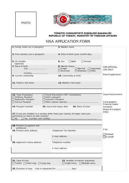 Turkish Visa Application Form - Fill Out, Sign Online and Download PDF ...