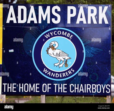 A general view of signage at Adams Park, home of Wycombe Wanderers FC ...