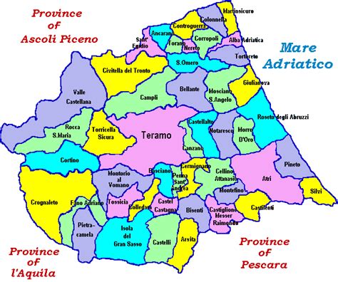 Map of the Province of Teramo, Abruzzo, Italia