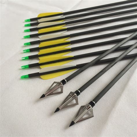 12PCS/Lot 30" Carbon Arrows And 100 Grain Silver Steel Arrowheads Used For Archery and Hunting ...