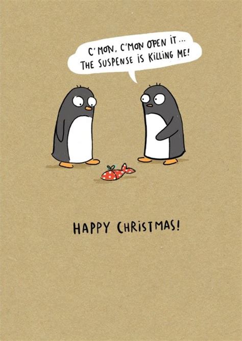 Penguins Opening Christmas Present Suspense Happy Christmas Card | Moonpig