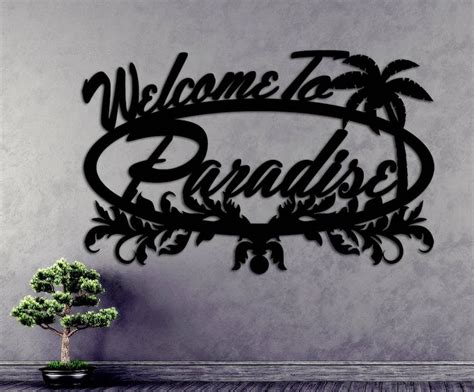 Welcome To Paradise Custom Metal Sign Wall Art Palm Tree | Etsy