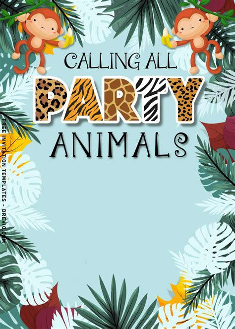 10+ Cartoon Party Safari Animals Birthday Invitation Templates ...