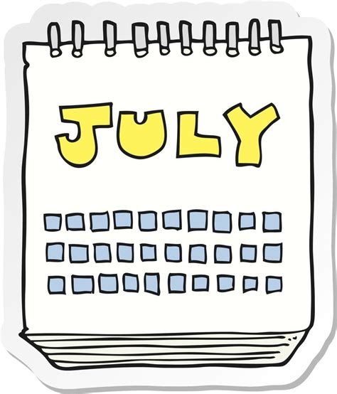 sticker of a cartoon calendar showing month of July 12362012 Vector Art ...